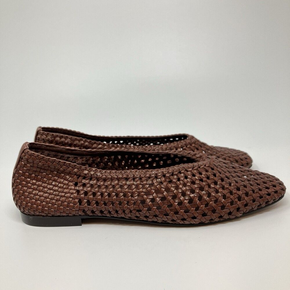 Madewell Ballet Flats Women 9 Brown Leather Mylie Woven Square Toe NU884 - Picture 3 of 12